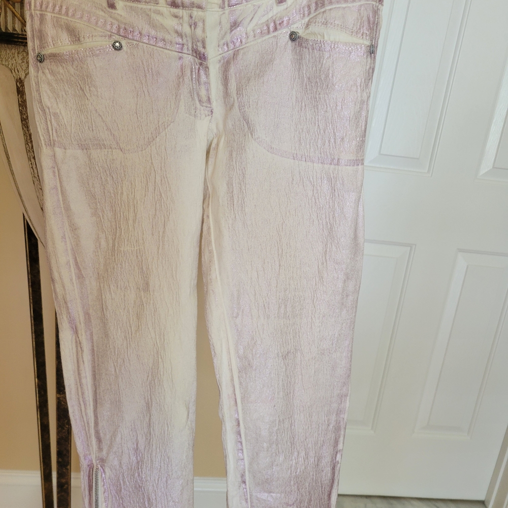 Vintage Andrea Rosati Shimmering Light Pink Coated Capri Low Rise Pants